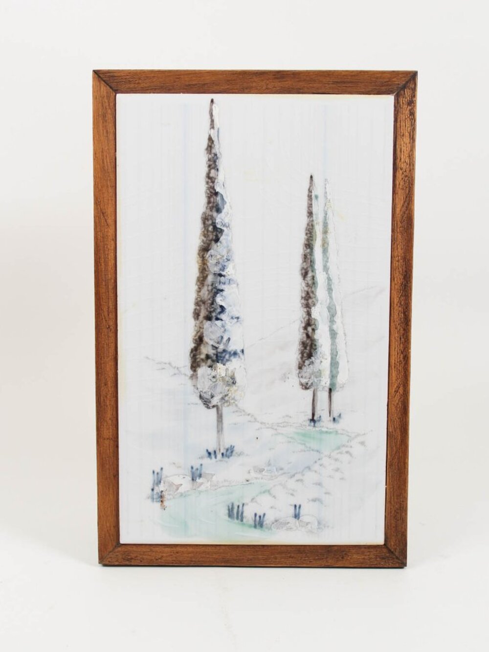 Vintage Spanish Ceramic Tile Landscape Art Framed Made in Spain